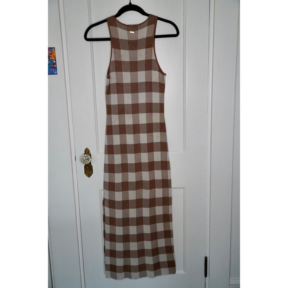 TOCCIN Emerson Midi Dress Sleeveless Gingham Check Knit Brown White Size XS - Picture 7 of 10